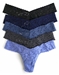 Hanky Panky 5-Pack Low Rise Thong Panties - Dark Neutrals: Black, Navy, Nightshadow Blue, Granite, Dove Grey