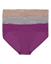 Natori Bliss 3-Pack Perfection Lace-Trim V-kini in Cafe, Lead and Bright Plum